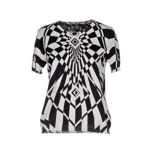 Lafty Lie Women's Black & White Geometric Crew Neck Stretch Sweater Top Sz 10/46